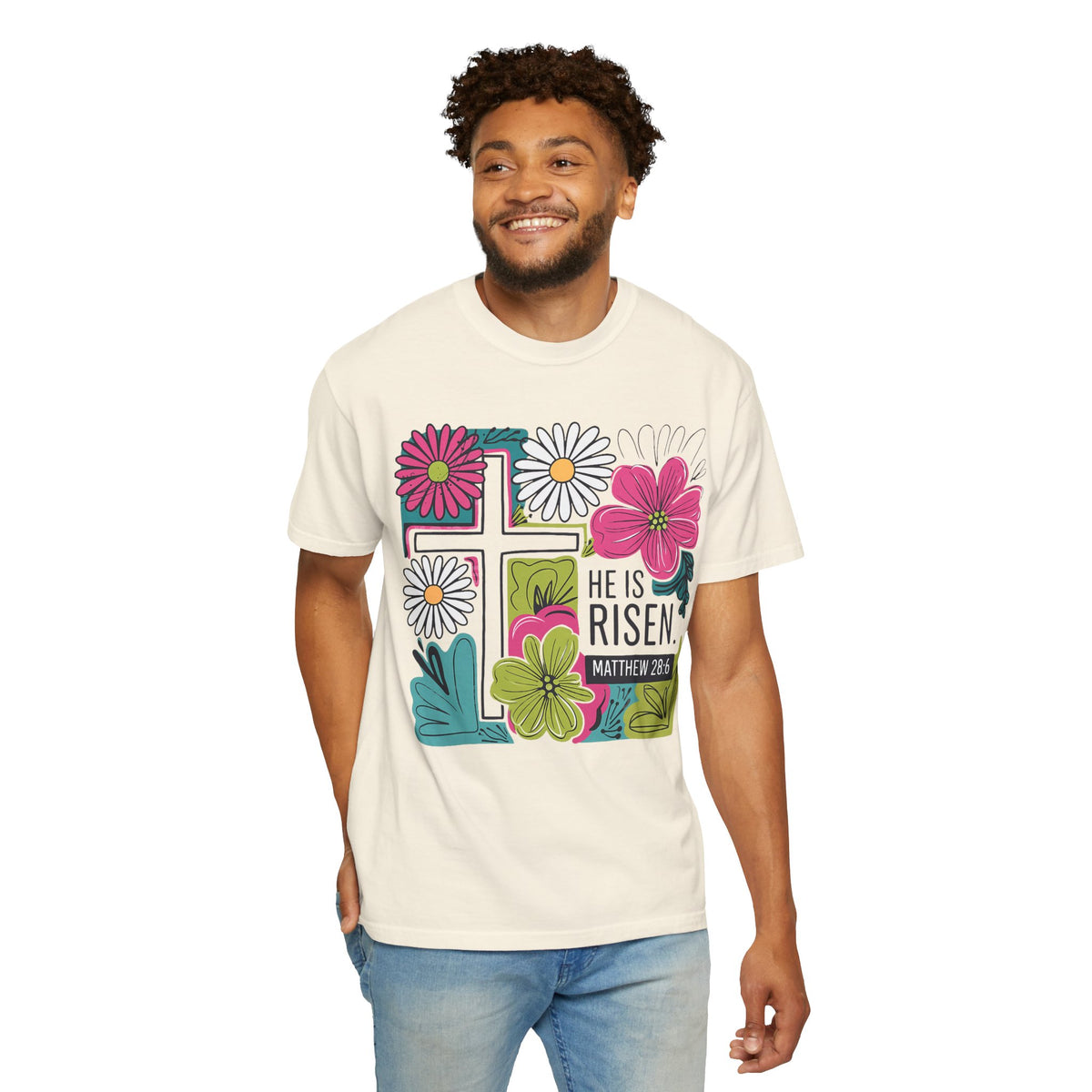 He Is Risen Matthew 28:6 Floral Christian Tee | Worn By Faith