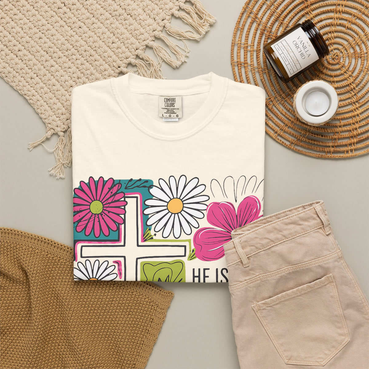 He Is Risen Matthew 28:6 Floral Christian Tee | Worn By Faith