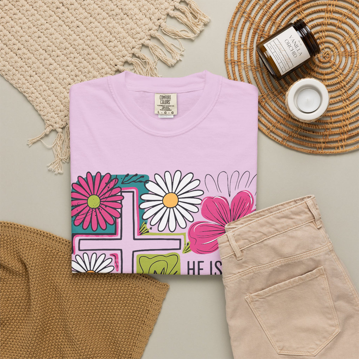 He Is Risen Matthew 28:6 Floral Christian Tee | Worn By Faith