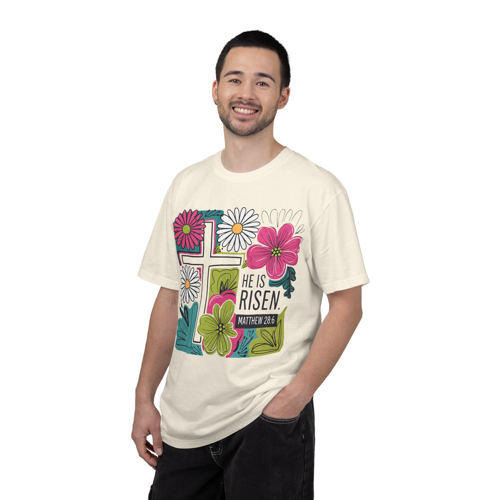 He Is Risen Matthew 28:6 Floral Christian Tee | Worn By Faith