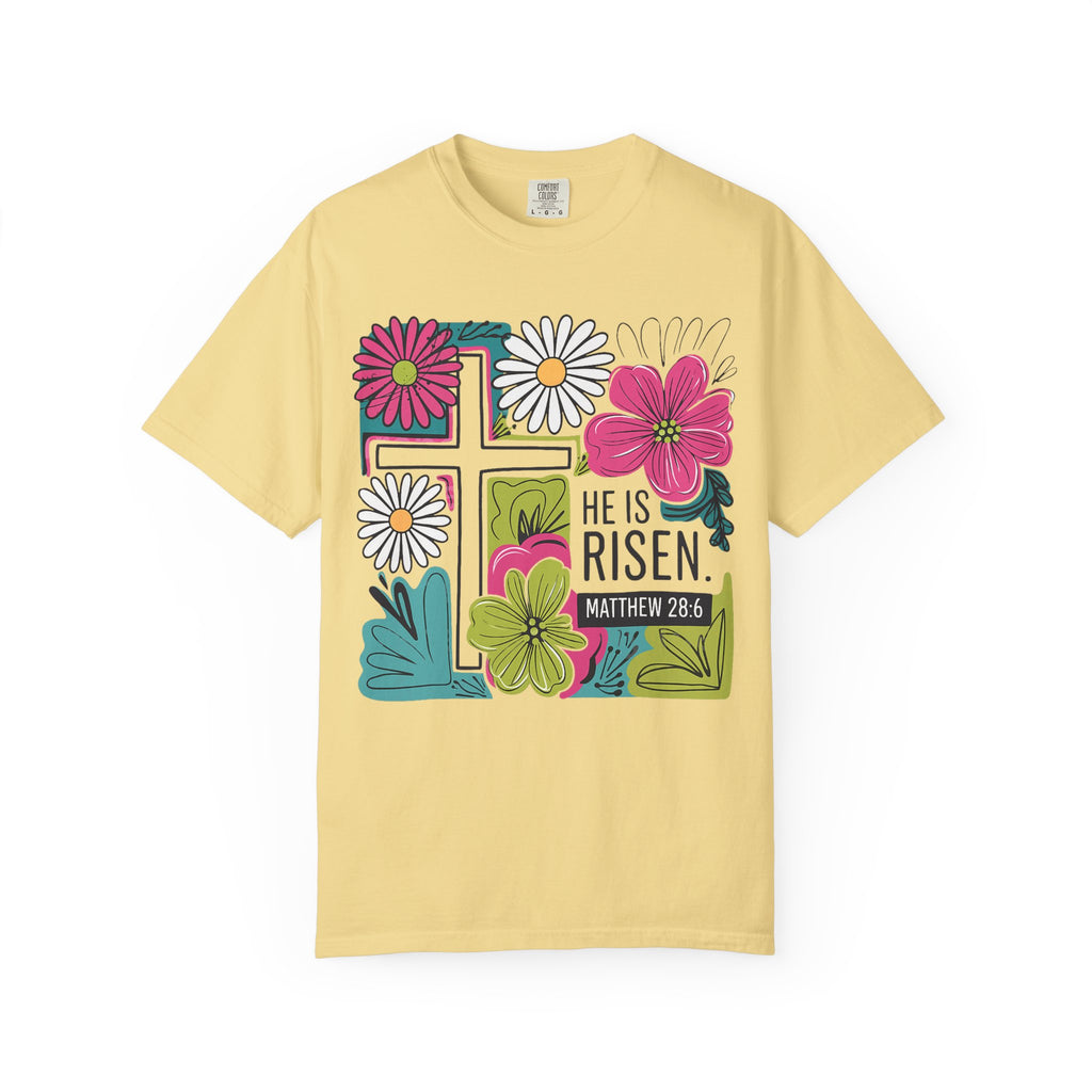 He Is Risen Matthew 28:6 Floral Christian Tee | Worn By Faith