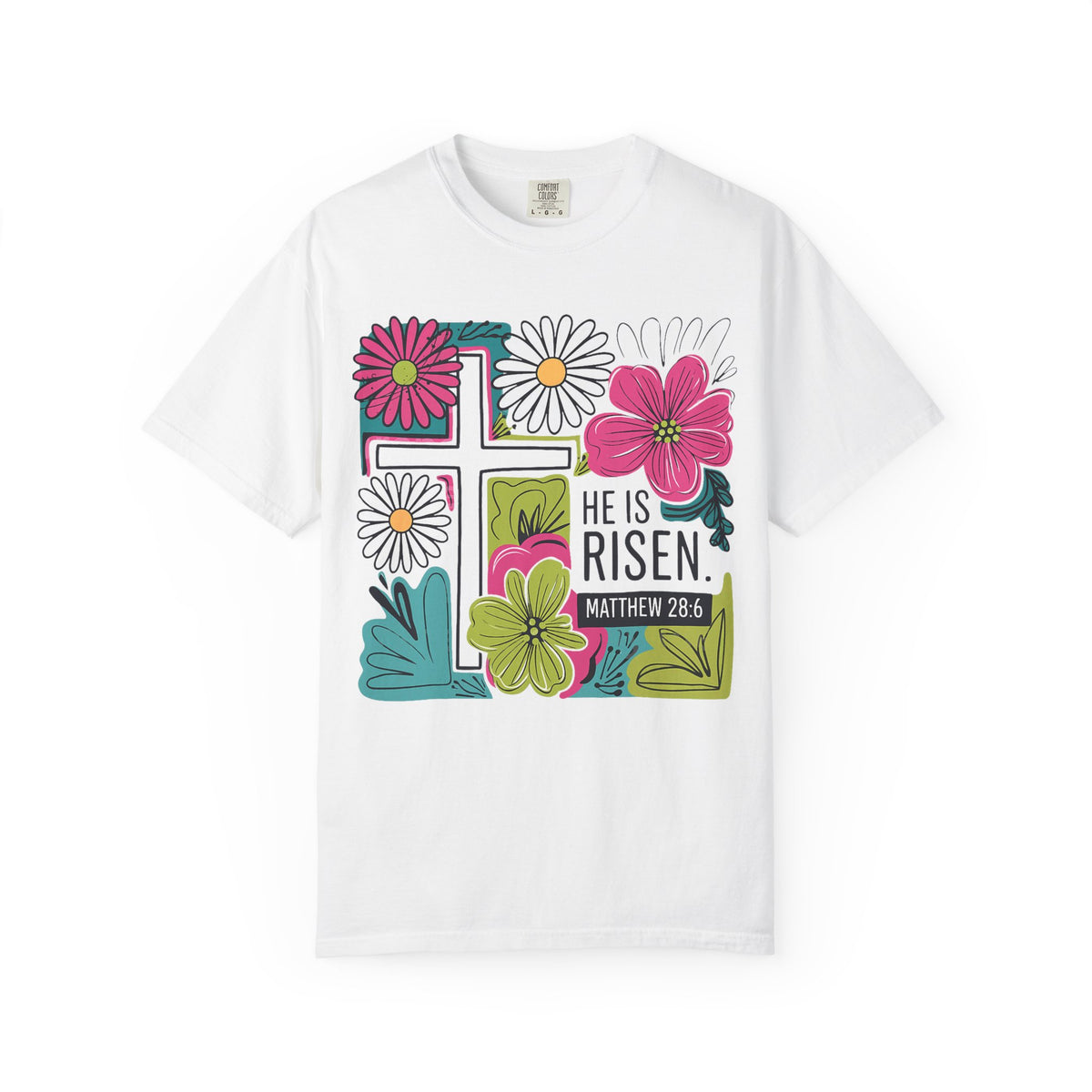 He Is Risen Matthew 28:6 Floral Christian Tee | Worn By Faith