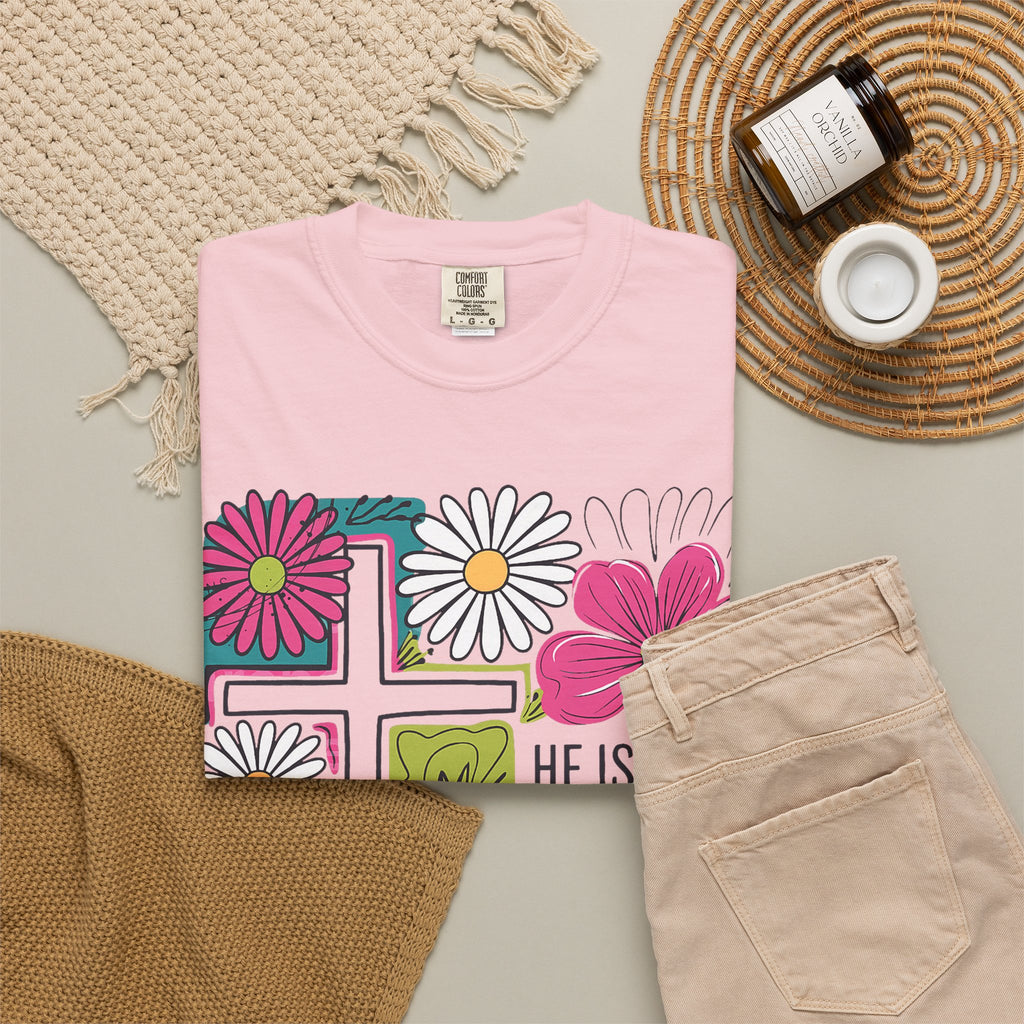 He Is Risen Matthew 28:6 Floral Christian Tee | Worn By Faith