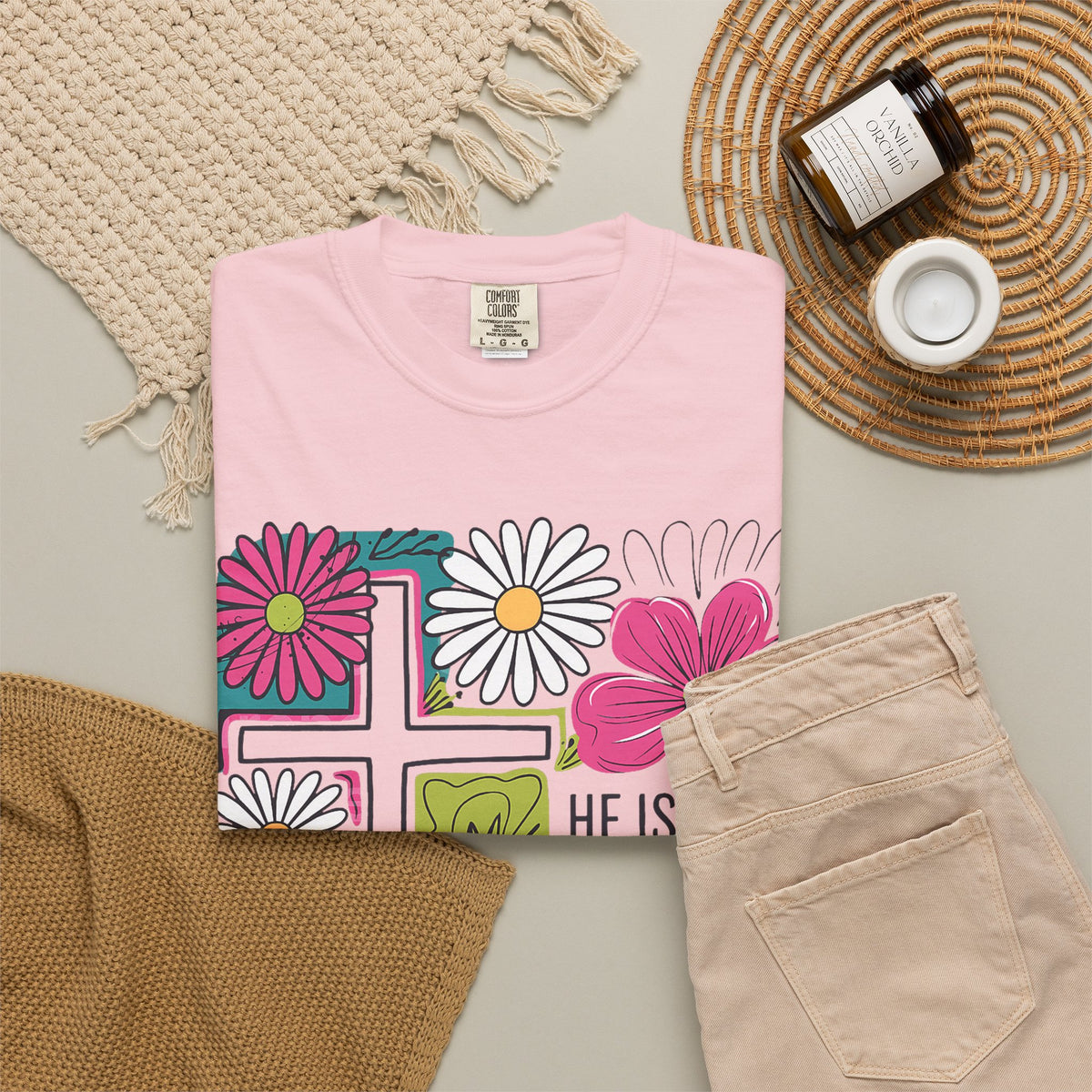 He Is Risen Matthew 28:6 Floral Christian Tee | Worn By Faith