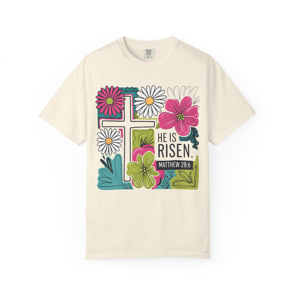 He Is Risen Matthew 28:6 Floral Christian Tee | Worn By Faith