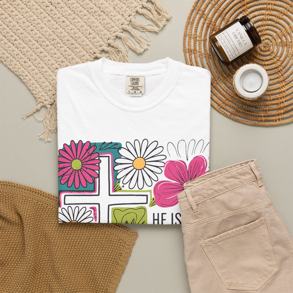 He Is Risen Matthew 28:6 Floral Christian Tee | Worn By Faith