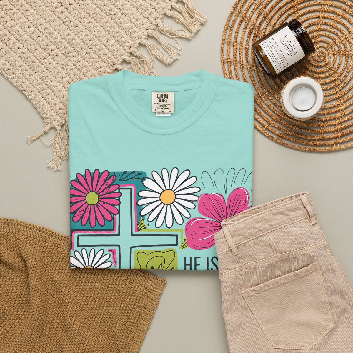 He Is Risen Matthew 28:6 Floral Christian Tee | Worn By Faith