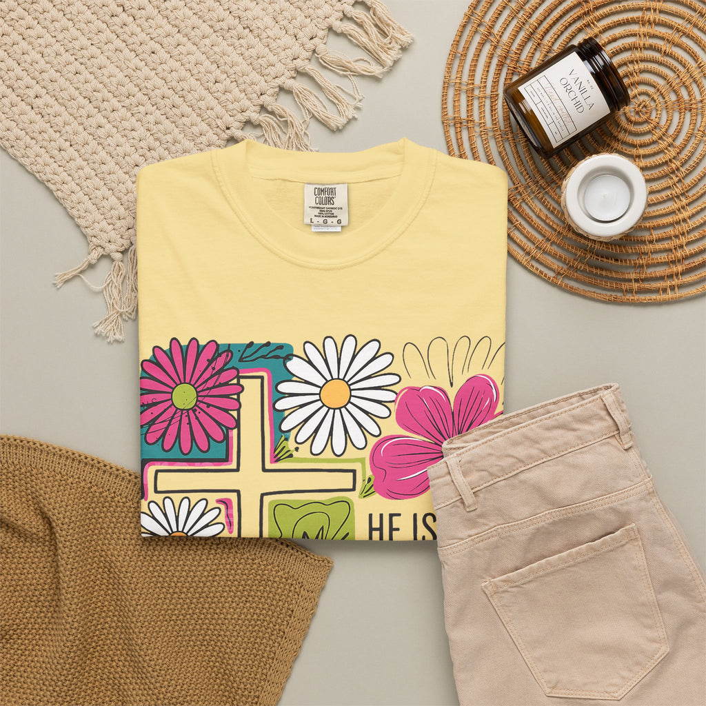 He Is Risen Matthew 28:6 Floral Christian Tee | Worn By Faith