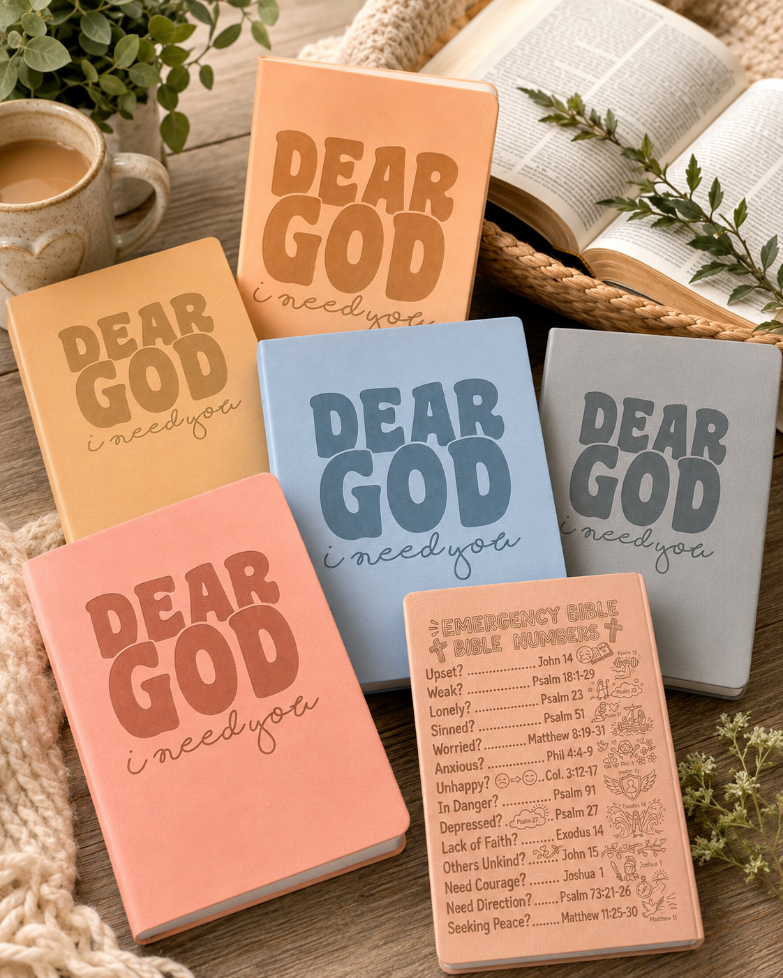 Dear God I Need You A5 prayer journals in multiple colors with engraved Bible verse guide