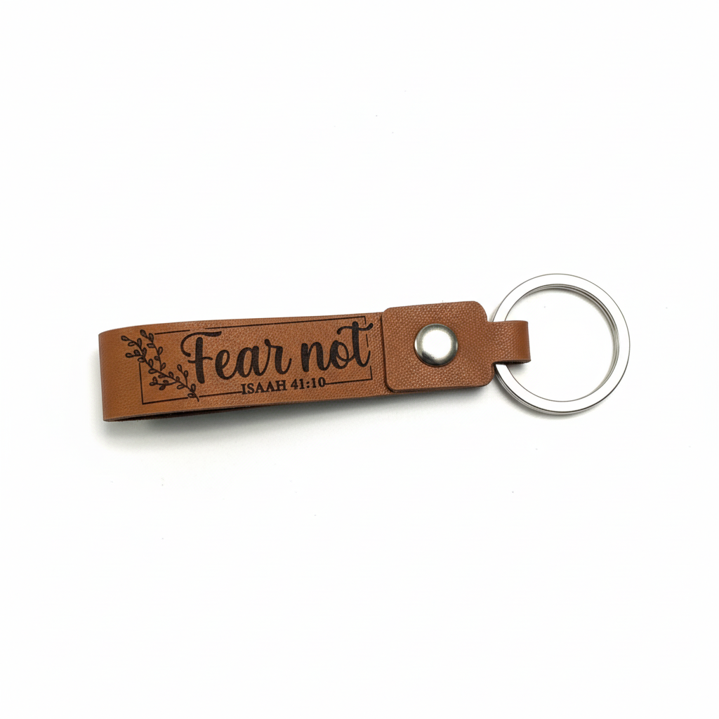 Brown Leatherette Scripture Keychain