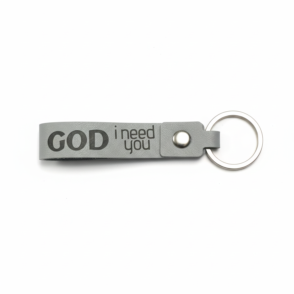 Gray Leatherette Scripture Keychain