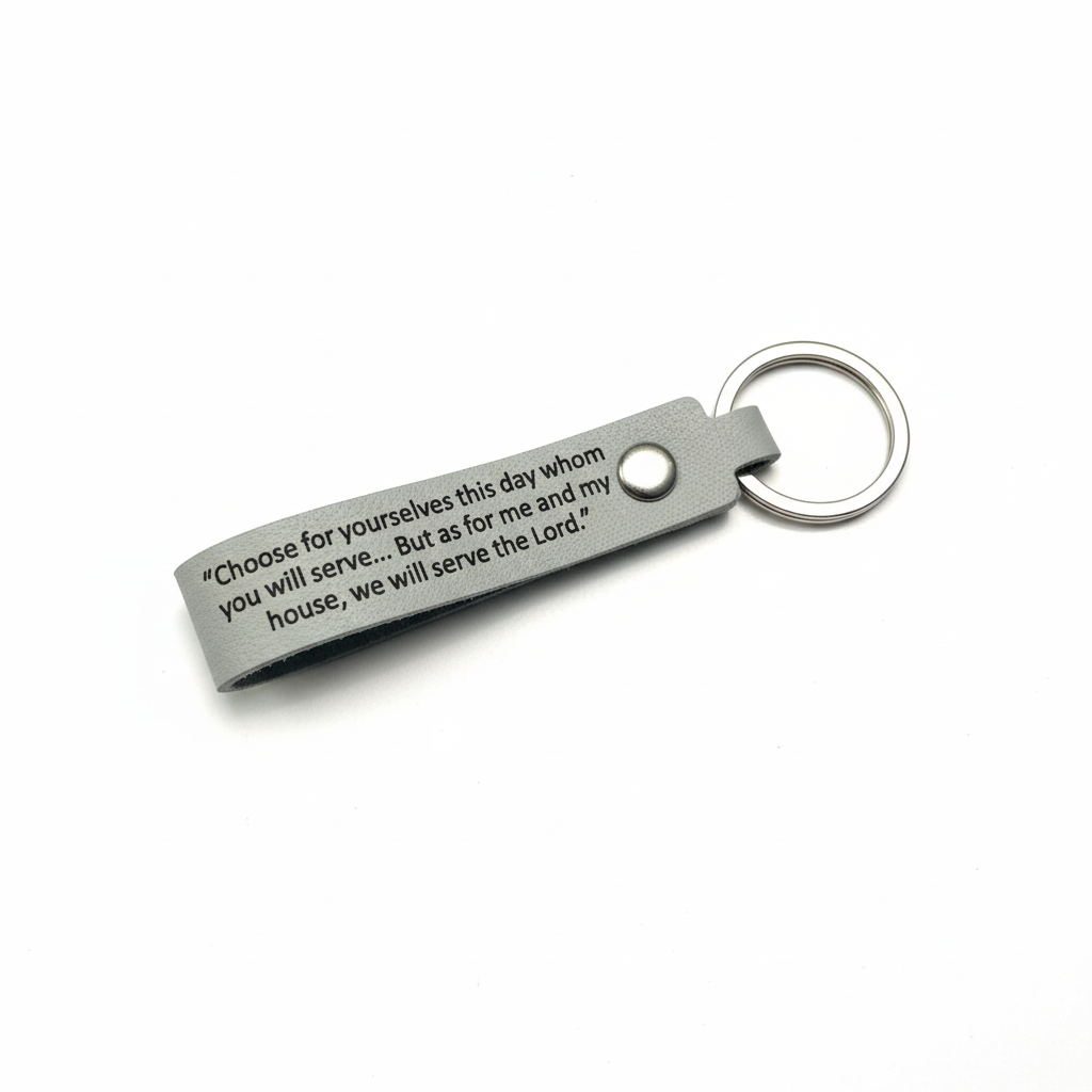 Gray Leatherette Scripture Keychain
