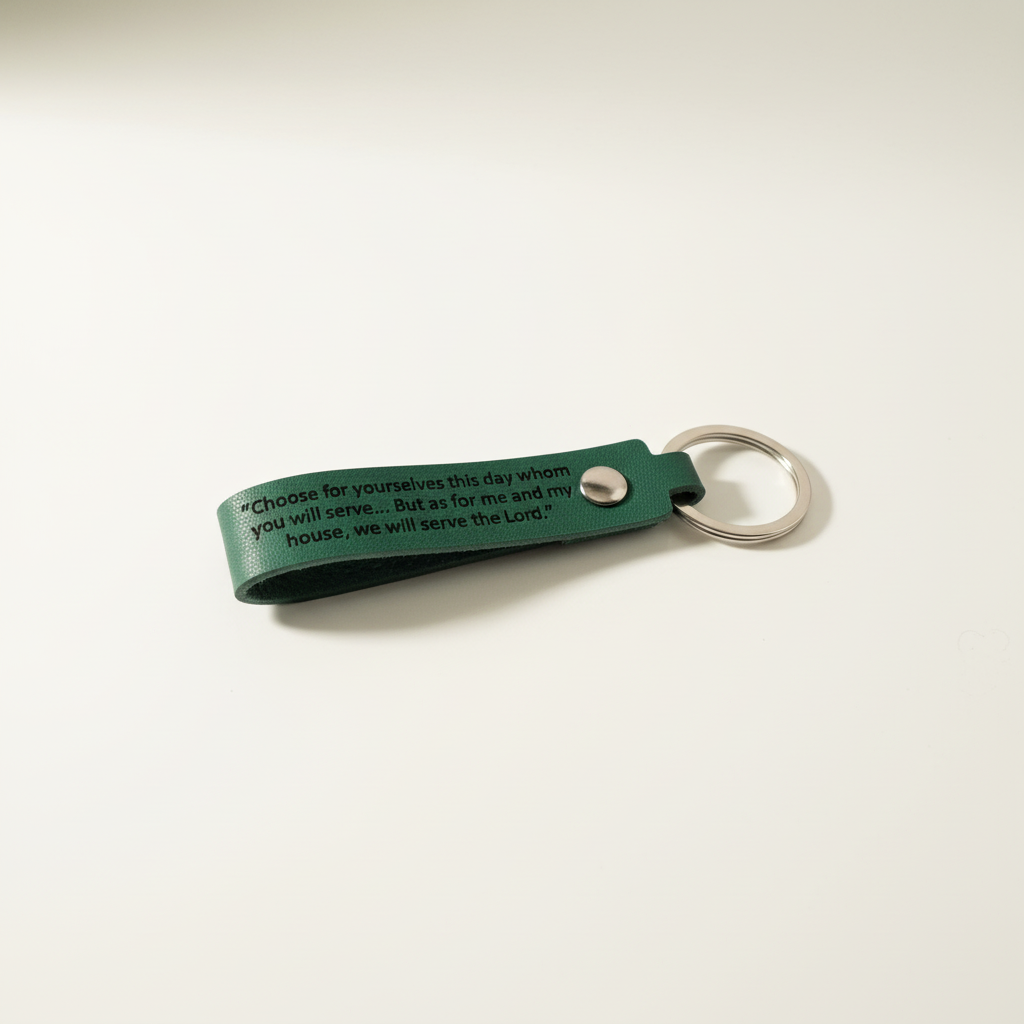 Green Leatherette Scripture Keychain