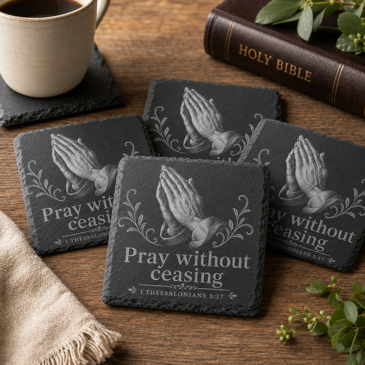 Christian Square Slate Coaster Set