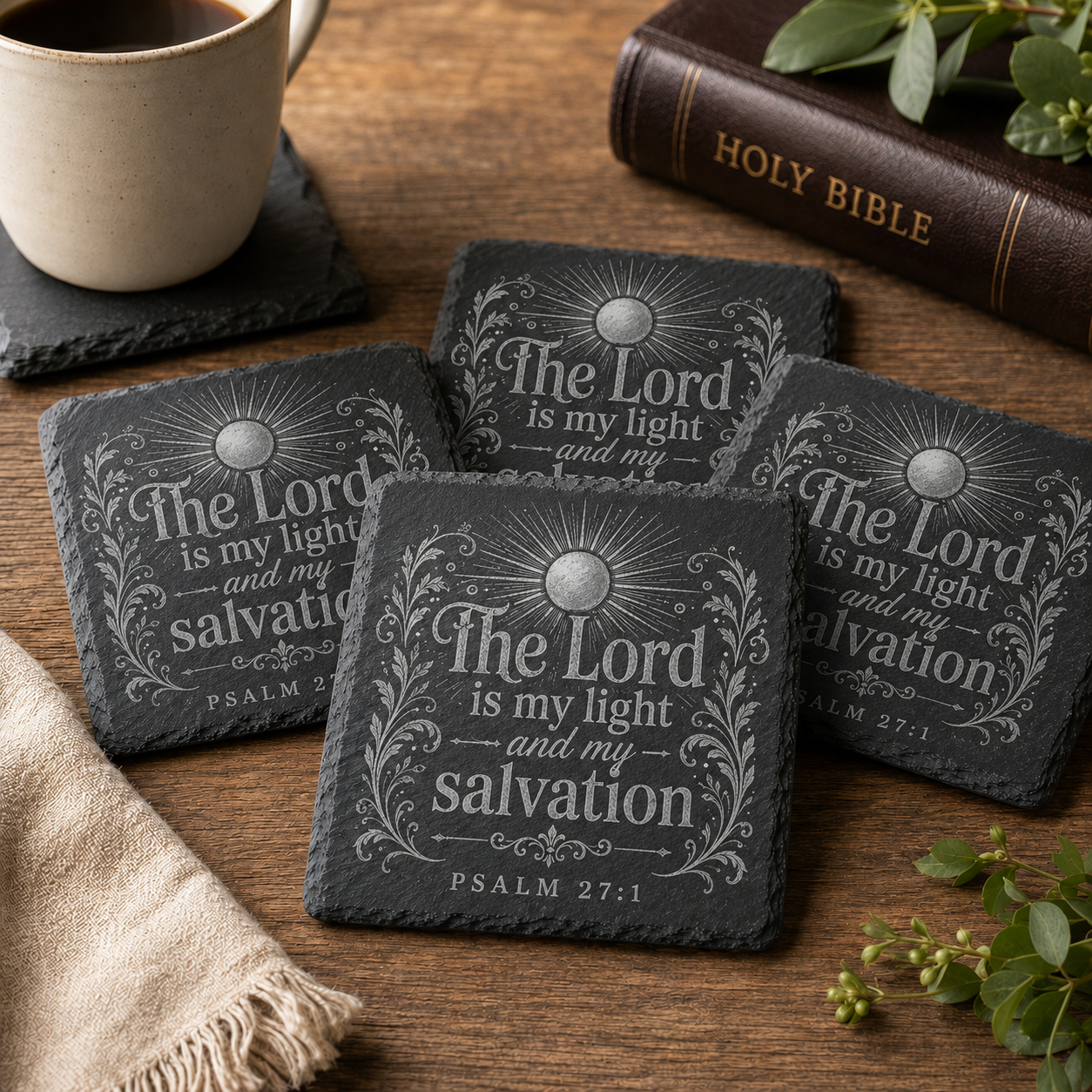 Christian Square Slate Coaster Set