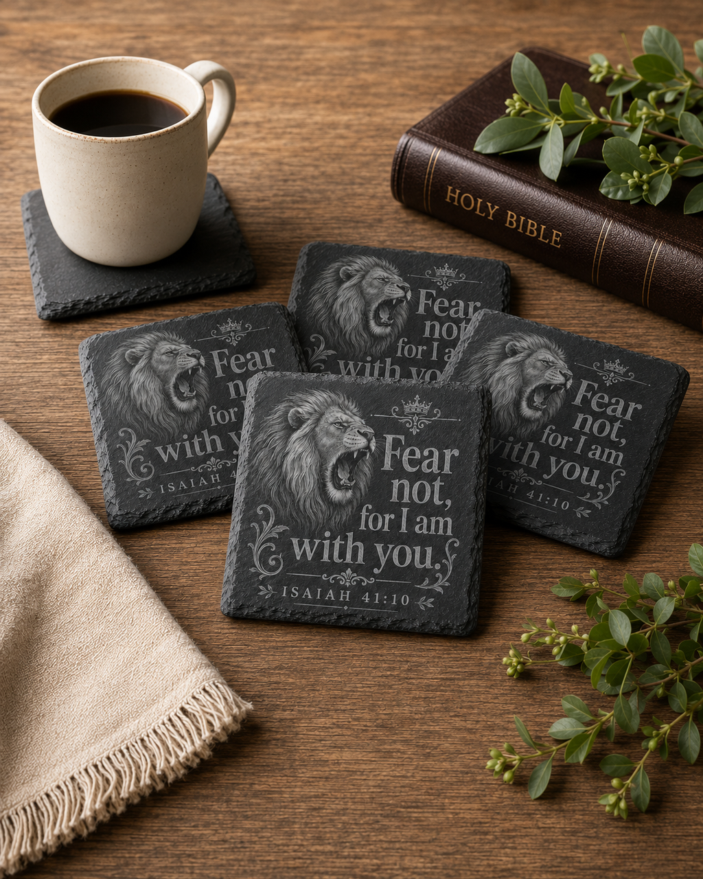Christian Square Slate Coaster Set