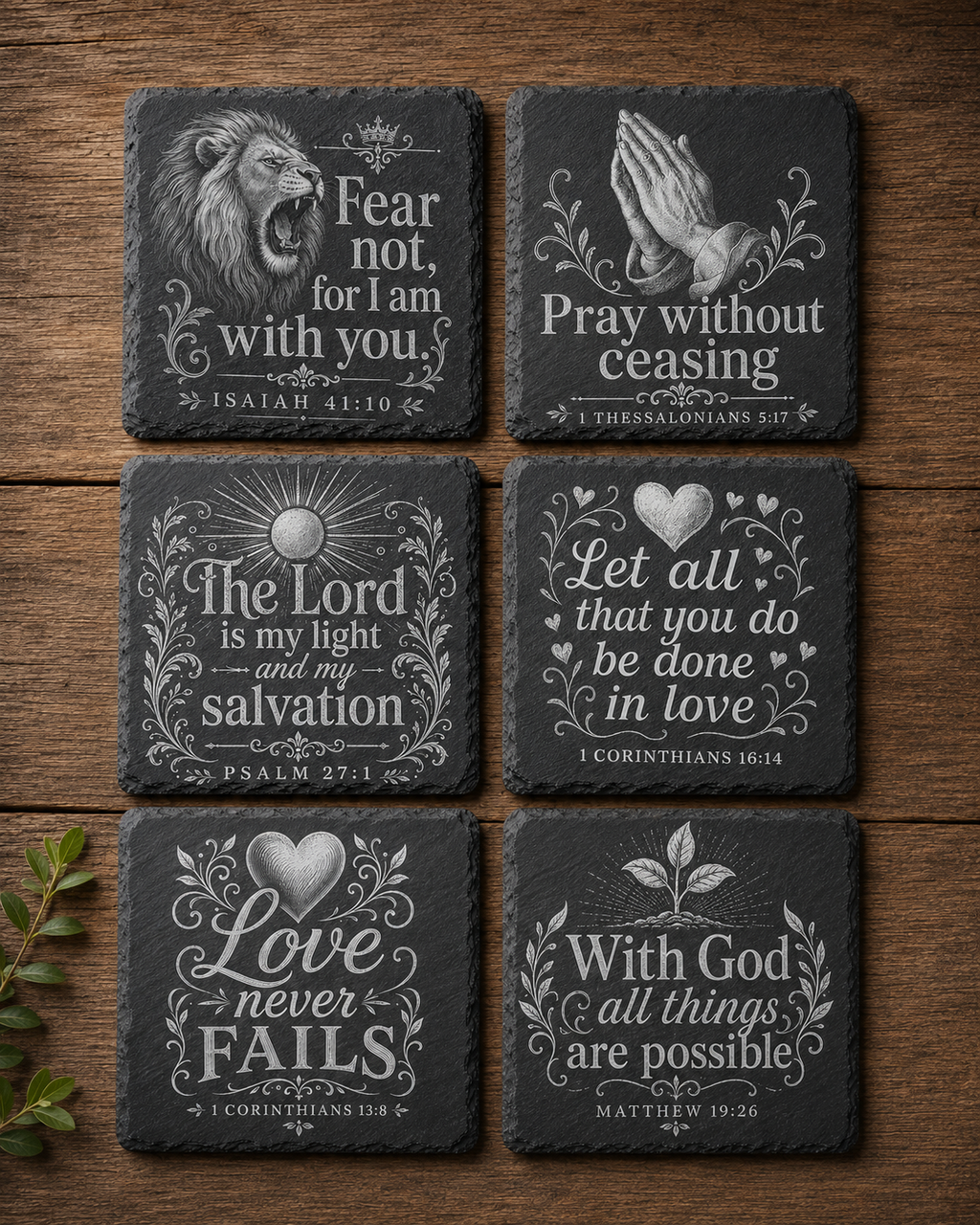 Christian Square Slate Coaster Set