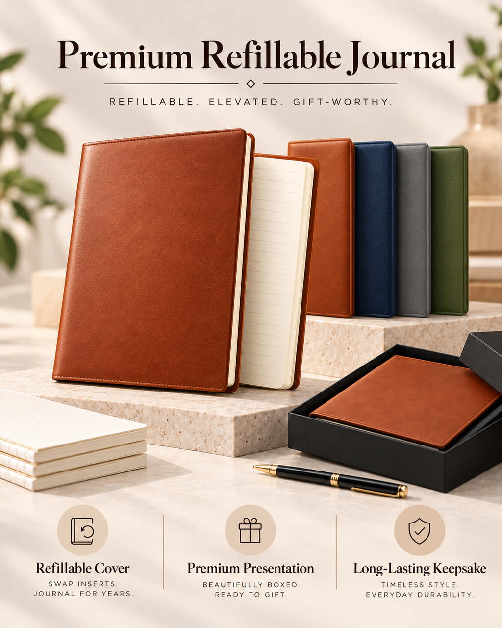 Premium Refillable Executive Journal | Worn By Faith — approved product tier mockup