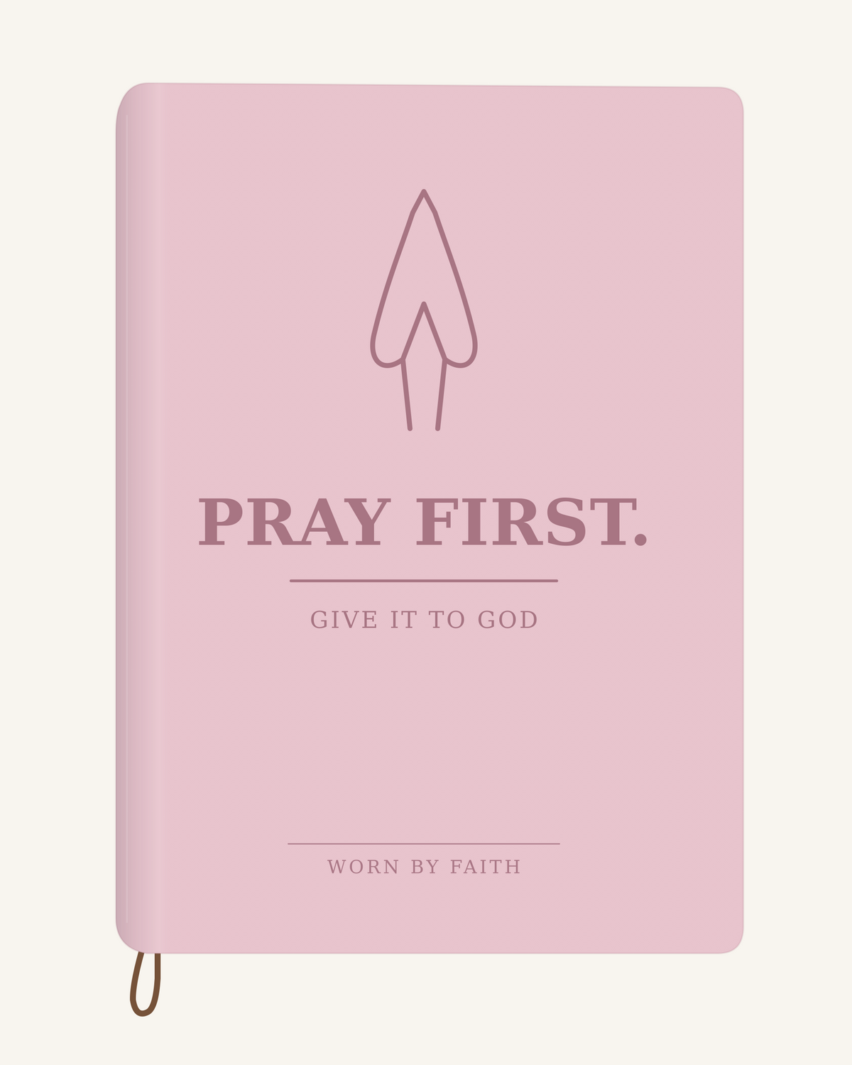 Pray First — A6 Engraved Christian Journal in blush pink; smooth-spine tone-on-tone laser-engraving mockup