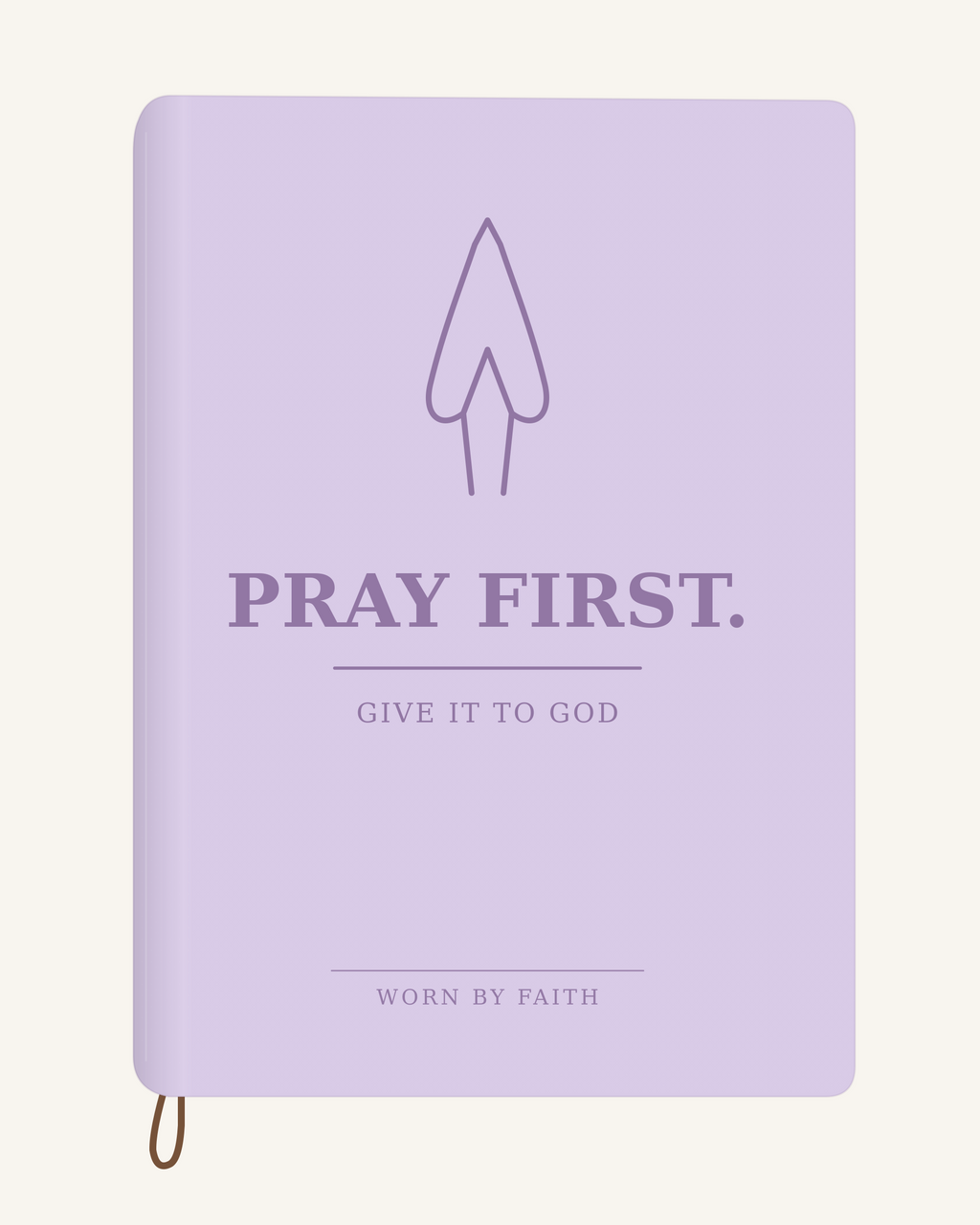 Pray First — A6 Engraved Christian Journal in lavender; smooth-spine tone-on-tone laser-engraving mockup