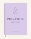 Pray First — A6 Engraved Christian Journal in lavender; smooth-spine tone-on-tone laser-engraving mockup
