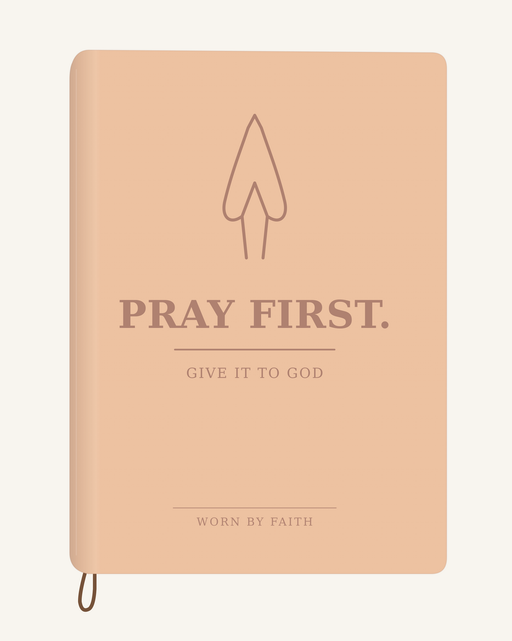 Pray First — A6 Engraved Christian Journal in peach orange; smooth-spine tone-on-tone laser-engraving mockup