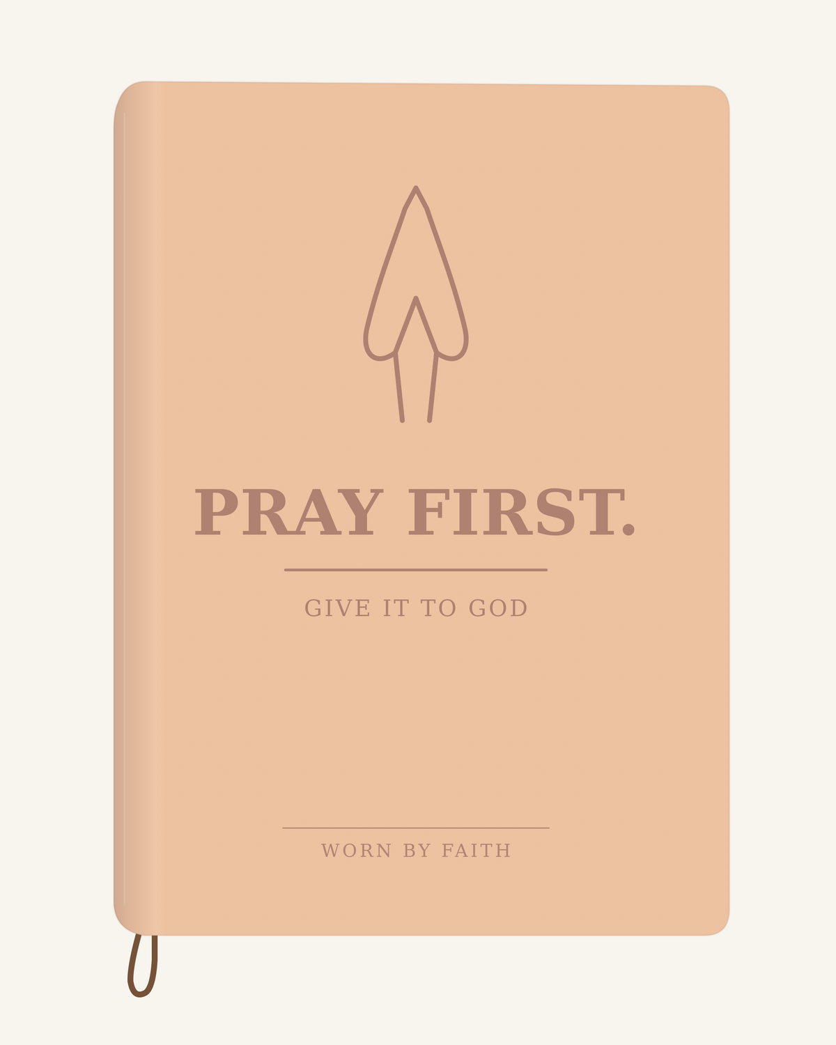 Pray First — A6 Engraved Christian Journal in peach orange; smooth-spine tone-on-tone laser-engraving mockup