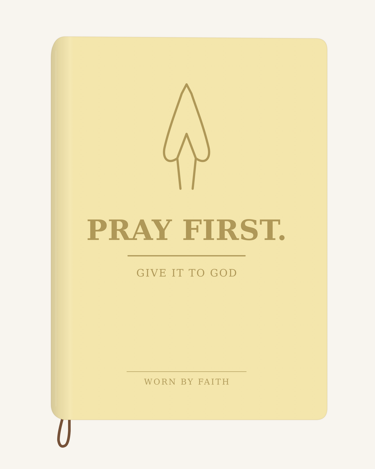 Pray First — A6 Engraved Christian Journal in soft yellow; smooth-spine tone-on-tone laser-engraving mockup