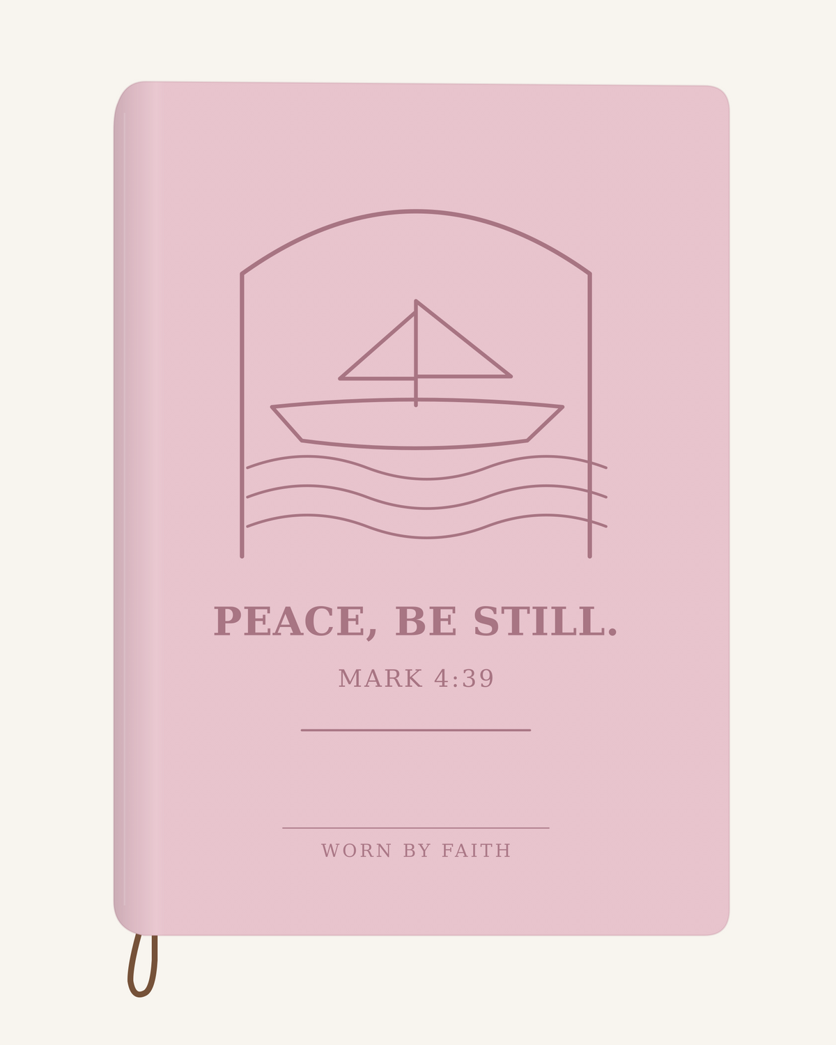 Peace Be Still — A6 Engraved Prayer Journal — blush pink smooth cover tone-on-tone engraved journal mockup