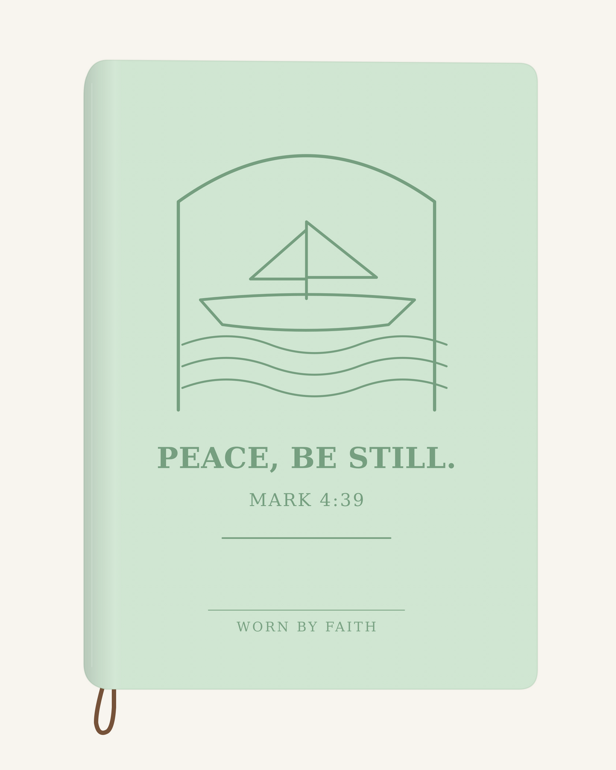 Peace Be Still — A6 Engraved Prayer Journal — mint green smooth cover tone-on-tone engraved journal mockup