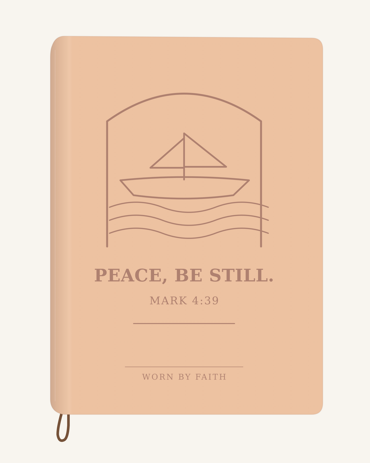Peace Be Still — A6 Engraved Prayer Journal — peach orange smooth cover tone-on-tone engraved journal mockup