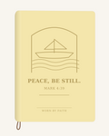 Peace Be Still — A6 Engraved Prayer Journal — soft yellow smooth cover tone-on-tone engraved journal mockup