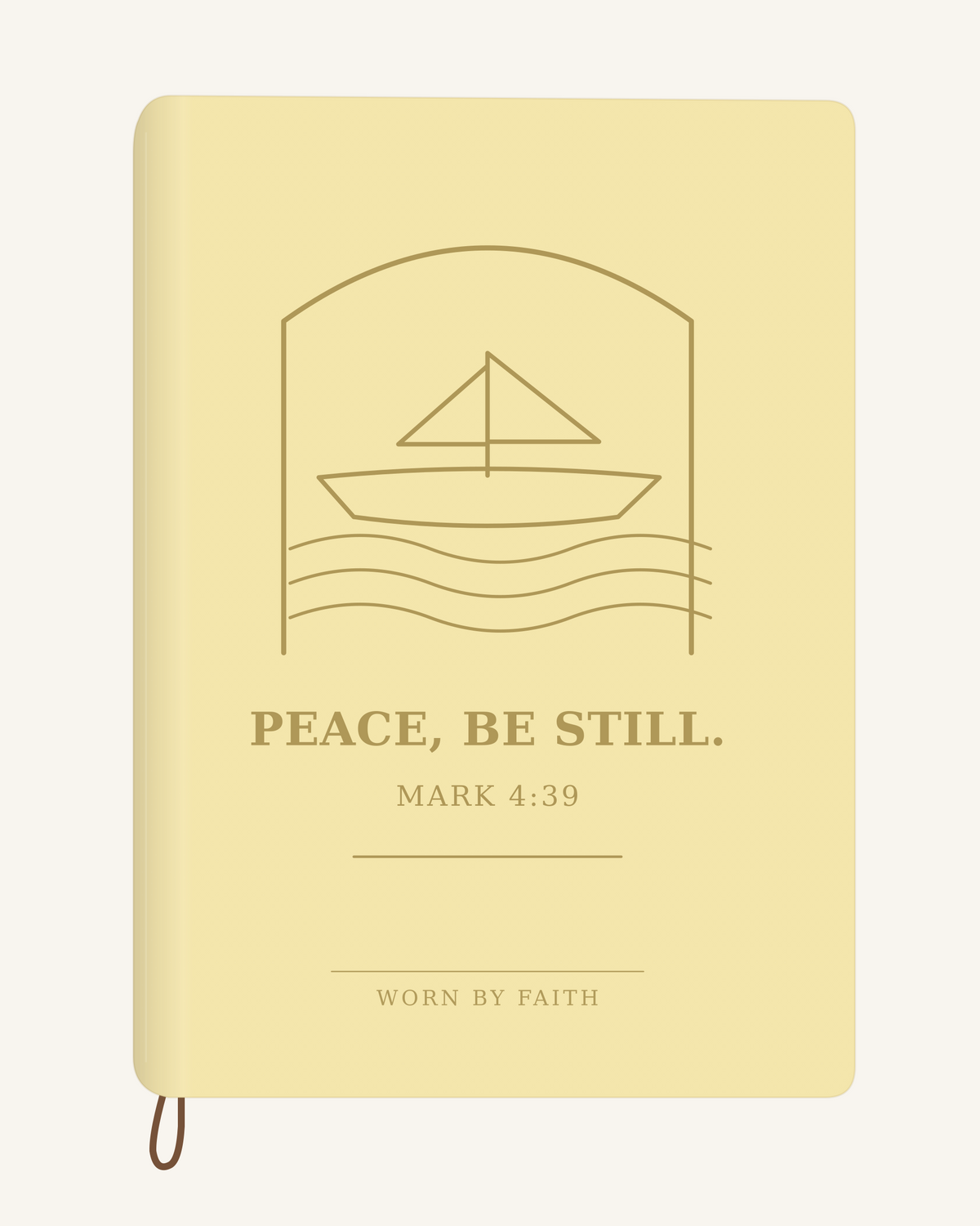 Peace Be Still — A6 Engraved Prayer Journal — soft yellow smooth cover tone-on-tone engraved journal mockup