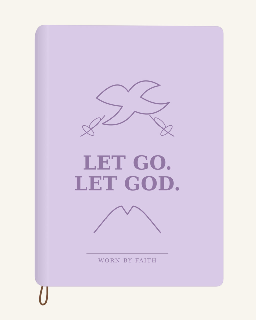 Let Go Let God — A6 Engraved Prayer Journal — lavender smooth cover tone-on-tone engraved journal mockup