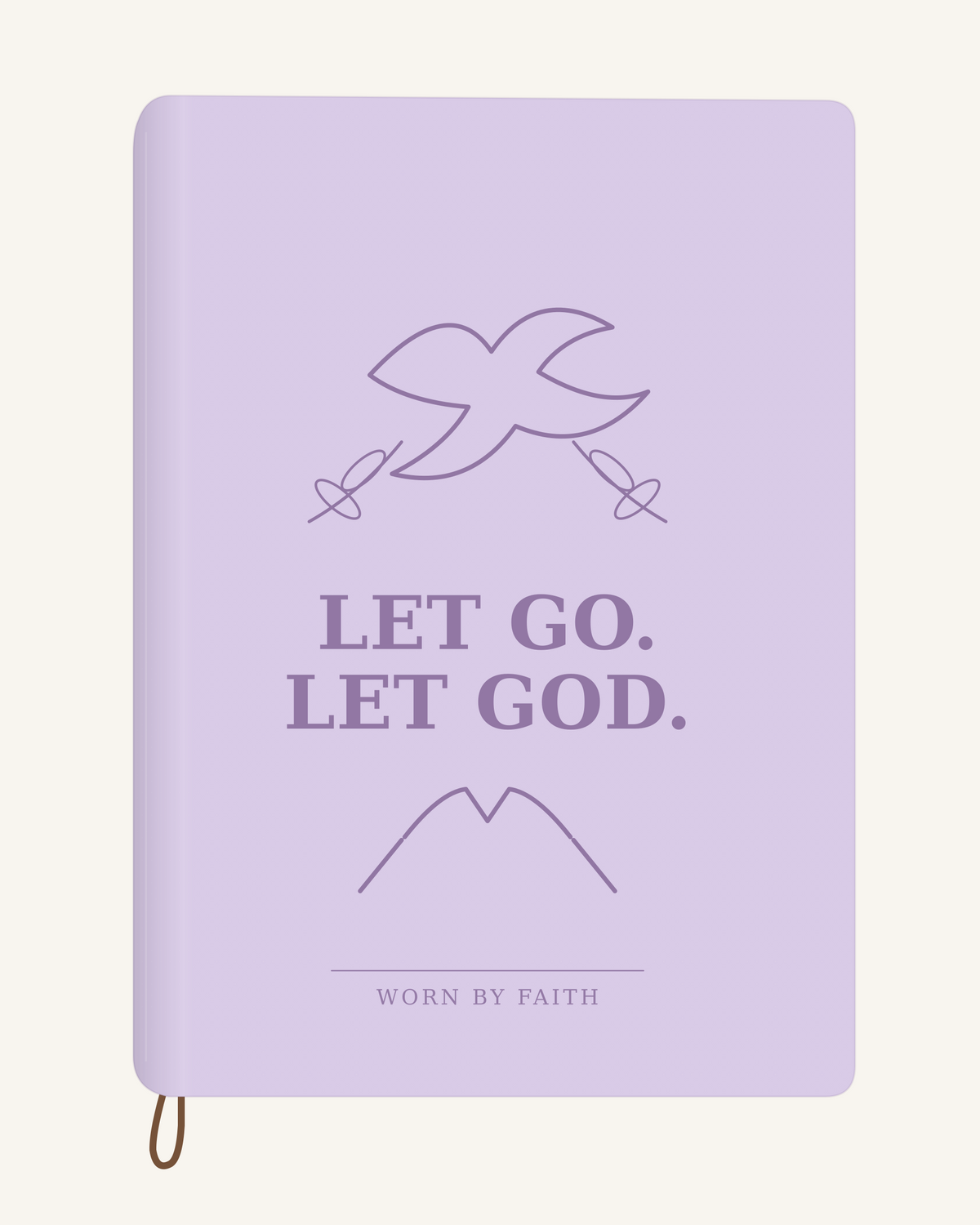 Let Go Let God — A6 Engraved Prayer Journal — lavender smooth cover tone-on-tone engraved journal mockup