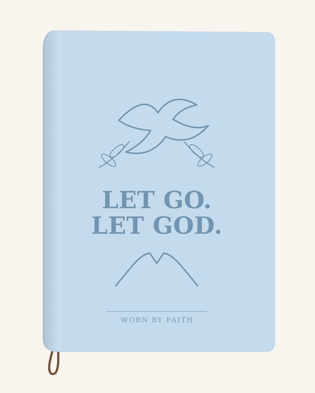 Let Go Let God — A6 Engraved Prayer Journal — light blue smooth cover tone-on-tone engraved journal mockup