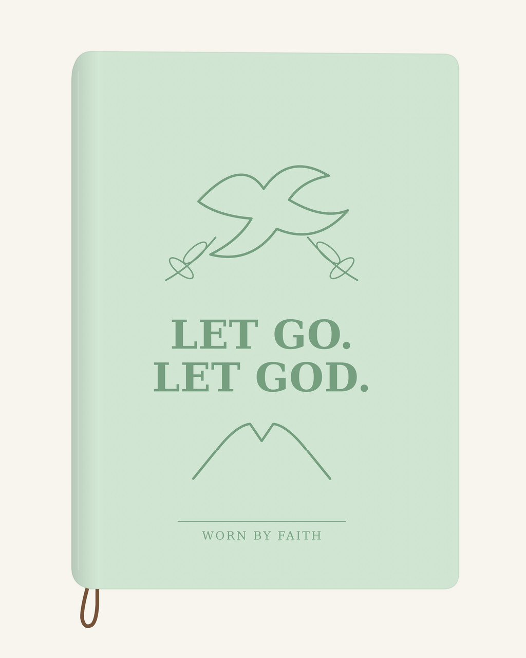 Let Go Let God — A6 Engraved Prayer Journal — mint green smooth cover tone-on-tone engraved journal mockup