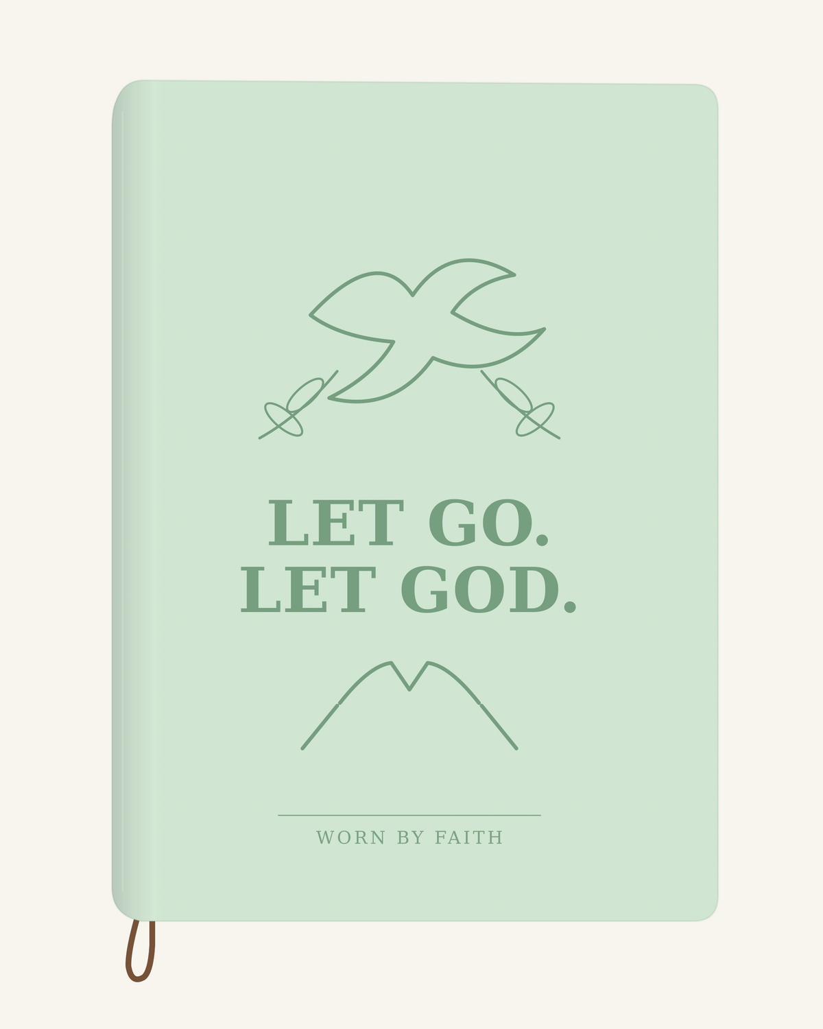 Let Go Let God — A6 Engraved Prayer Journal — mint green smooth cover tone-on-tone engraved journal mockup