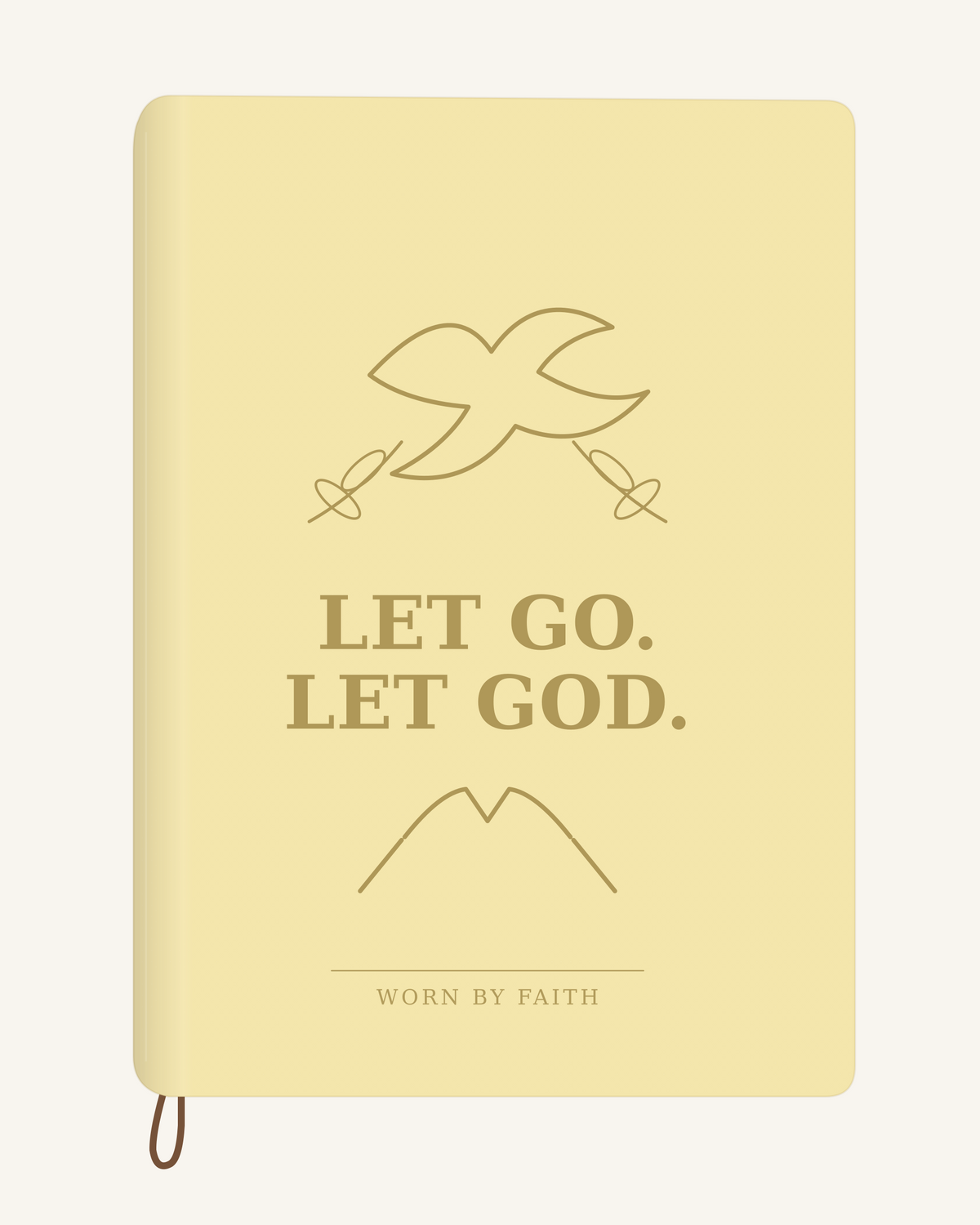 Let Go Let God — A6 Engraved Prayer Journal — soft yellow smooth cover tone-on-tone engraved journal mockup