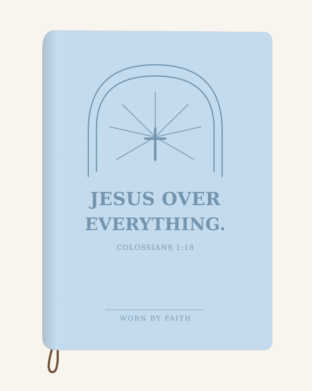 Jesus Over Everything — A6 Engraved Faith Journal — light blue smooth cover tone-on-tone engraved journal mockup