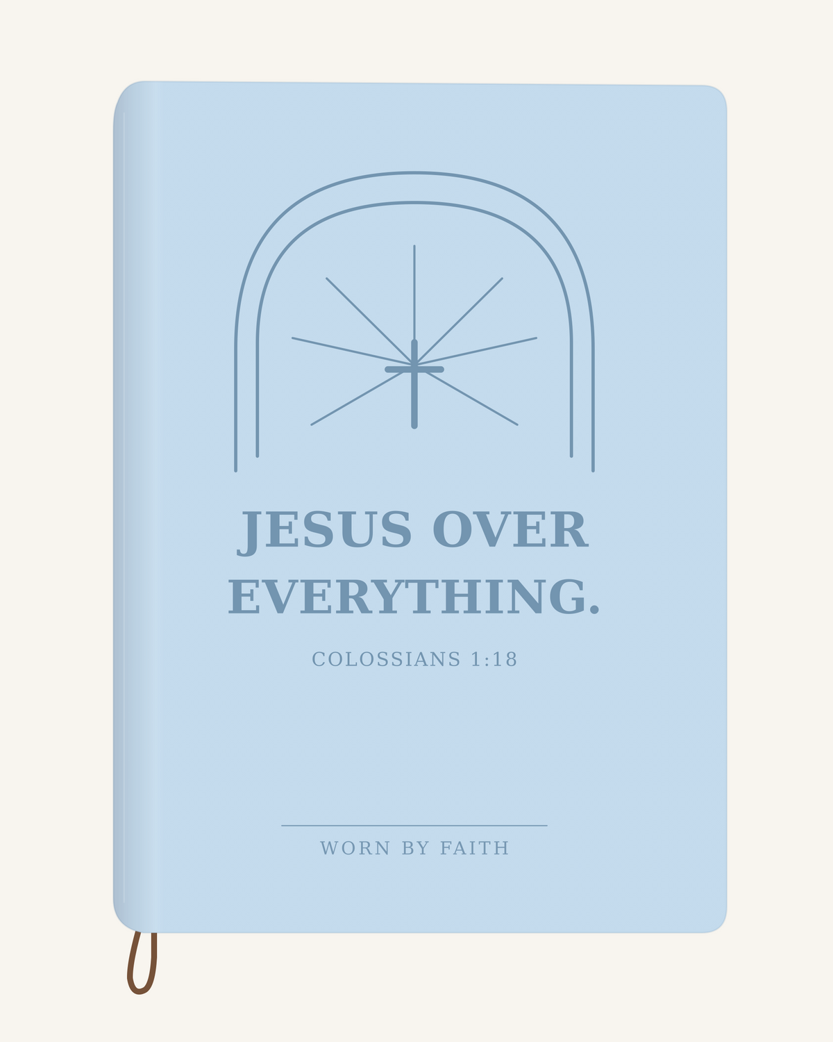 Jesus Over Everything — A6 Engraved Faith Journal — light blue smooth cover tone-on-tone engraved journal mockup