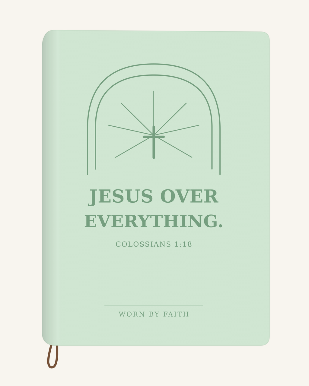 Jesus Over Everything — A6 Engraved Faith Journal — mint green smooth cover tone-on-tone engraved journal mockup