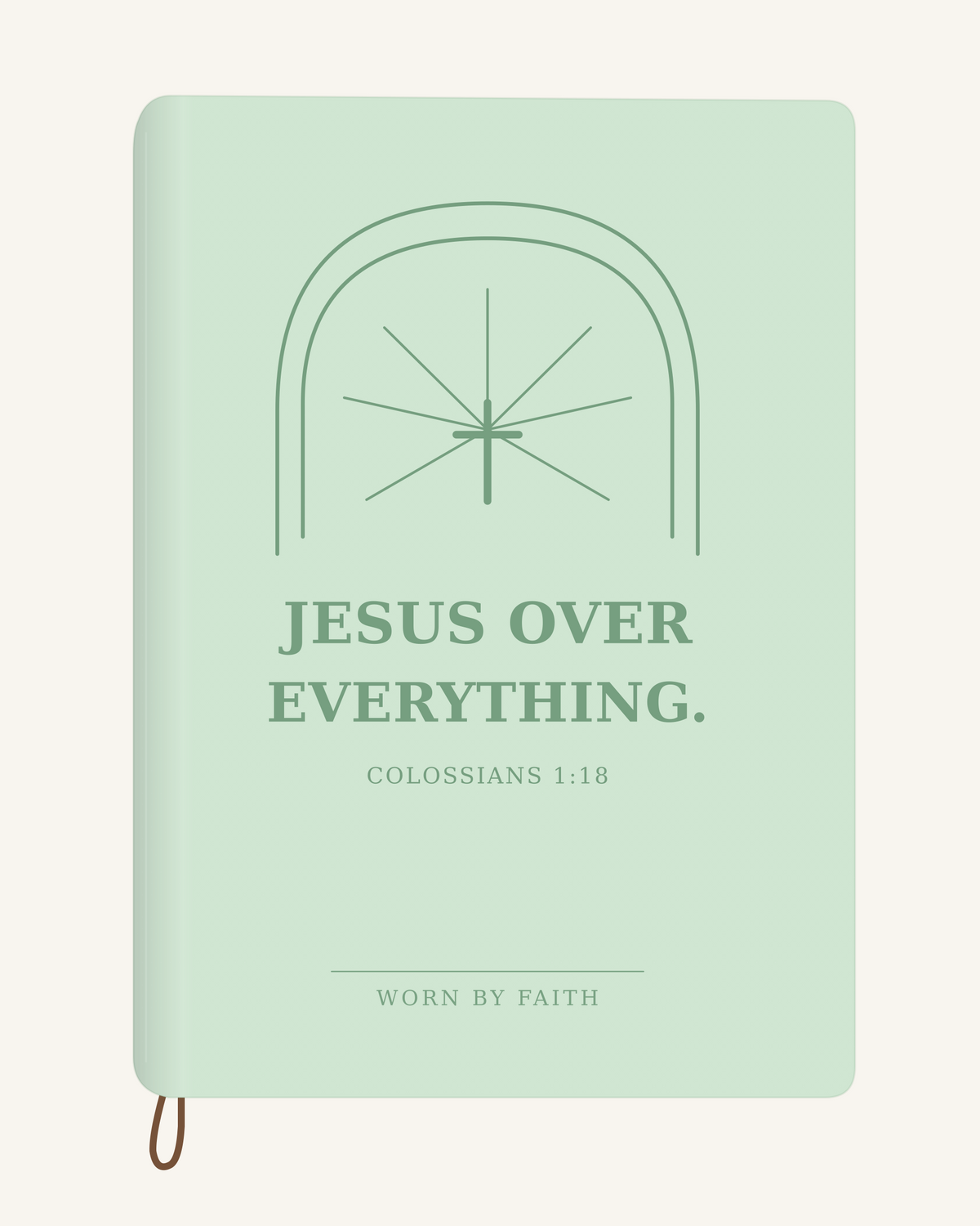 Jesus Over Everything — A6 Engraved Faith Journal — mint green smooth cover tone-on-tone engraved journal mockup