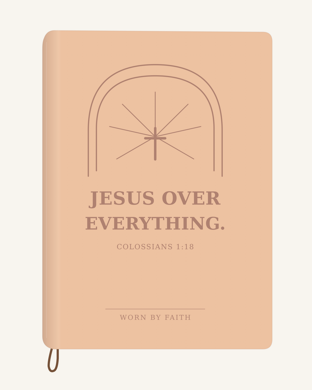 Jesus Over Everything — A6 Engraved Faith Journal — peach orange smooth cover tone-on-tone engraved journal mockup
