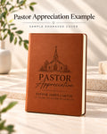 Personalized Pastor Appreciation A5 Engraved Journal — illustrative completed cover design, 2000 × 2500